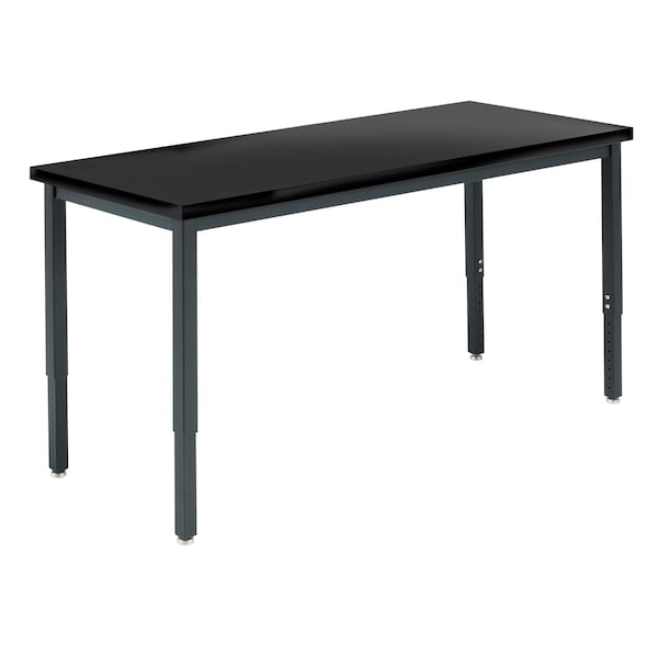 Rectangle Adjustable Table, 60" W, 62" L, 23" to 37.5" H, Phenolic Resin Top, Black