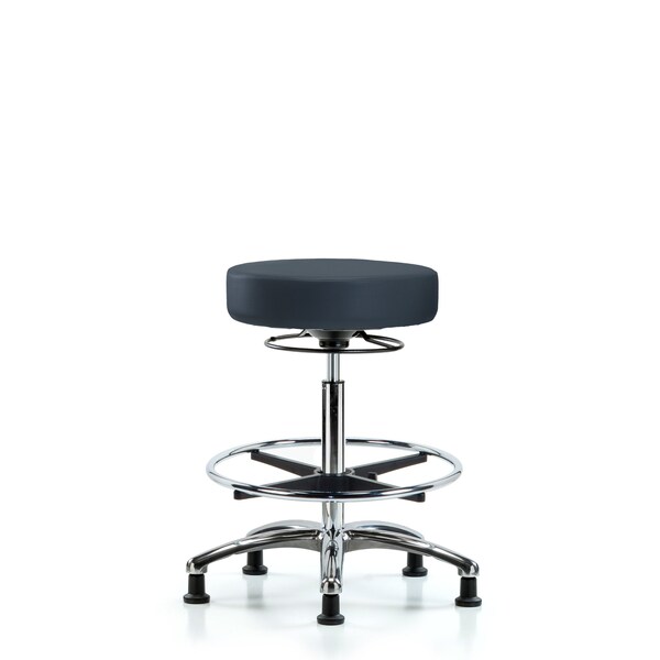 Bench Stool, Hi, Chrm, Vinyl, CF, Glid, Nav