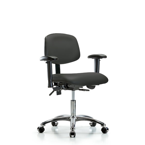 Desk Chair Desk Chair, Vinyl, Chr Tilt AA Casters, Gry, Adjustable Arms, 18" to 23" Height, Vinyl
