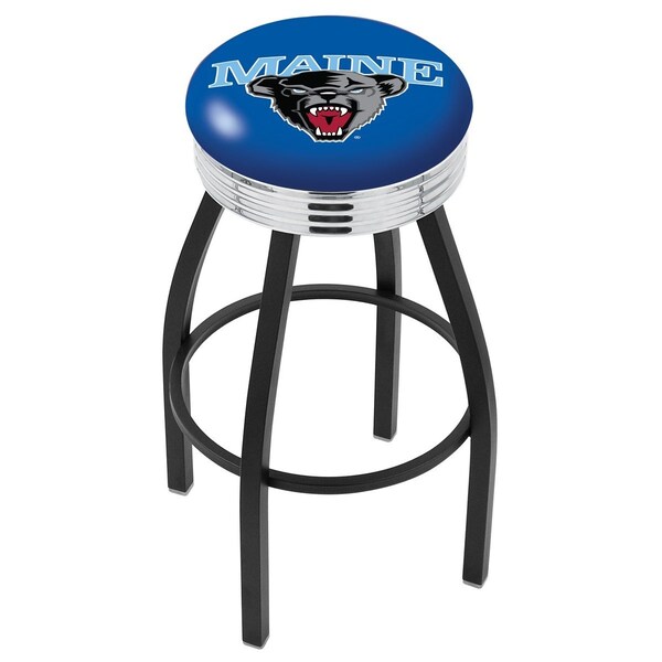 25" Blk Wrinkle Maine Swivel Bar Stool, Chrome Ring