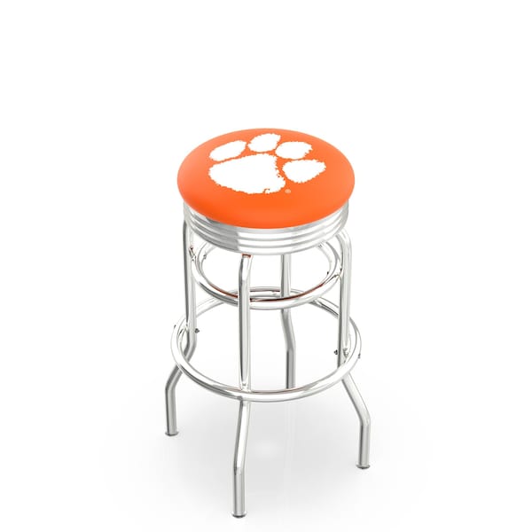 25" Chrome 2-Ring Clemson Swivel Bar Stool, Accent Ring