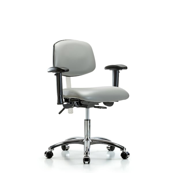 Clean Room Chair Desk Chair, Vin, Chrm, AA, Casters, Dov, CL100, Adjustable Arms, 18" to 23" Height, Dove