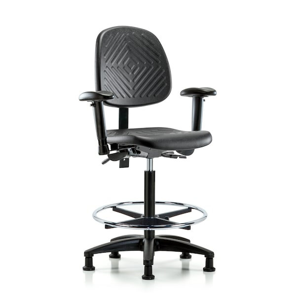 Bench Chair, Hi, Poly, Med, Bk, Tilt, AA, Gld, 6-Way Adjustable, 24-1/2" to 33-1/2" Height, Blue, Black