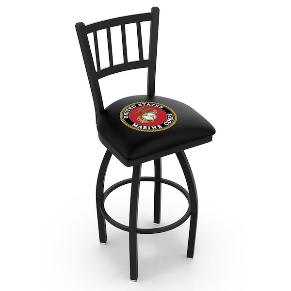 25" Blk Wrinkle U.S. Marines Swivel Bar Stool, Jailhouse Back