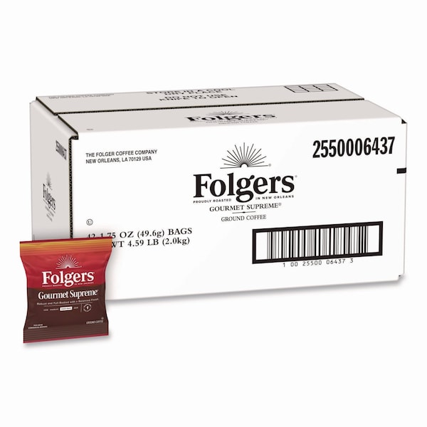 Coffee, Gourmet Supreme, Fraction Pack, Caffeinated, Ground, 5.88 lb, 42 PK