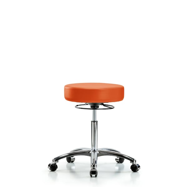 Bench Stool, Med, Chrom, Vinyl, Castrs, Org