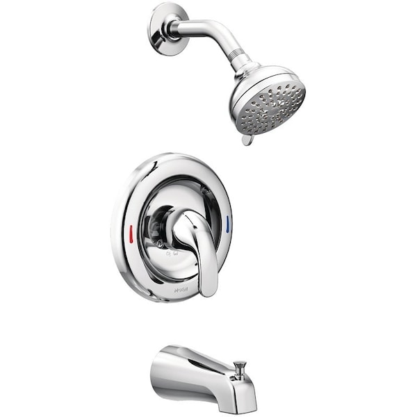 Tub and Shower Faucet, 1-Handle, Standard Showerhead, Diverter Tub Spout, Metal, Chrome