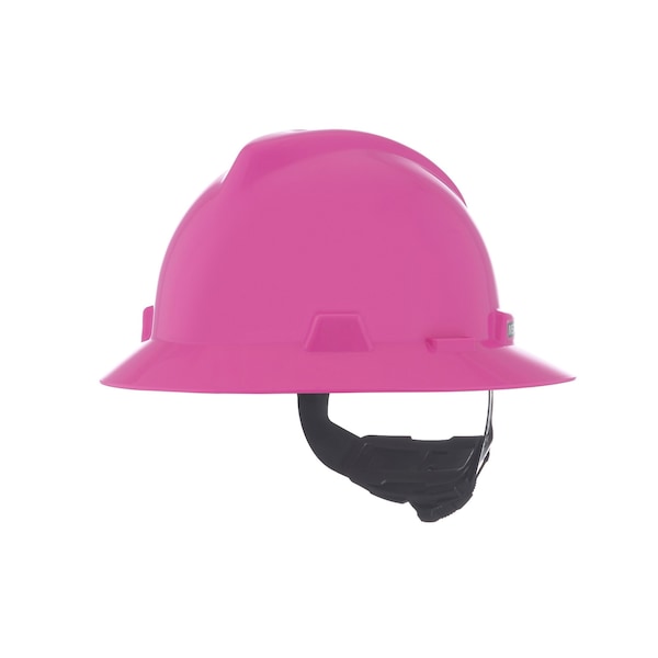 V-Gard Slotted Full Brim Hard Hat, Fas-Trac III Suspension, Type I, Class E, Hot Pink