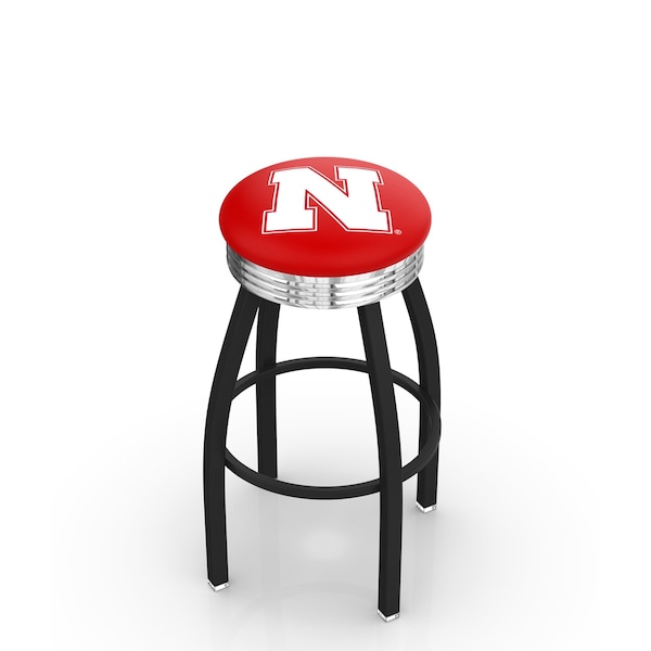 25" Blk Wrinkle Nebraska Swivel Bar Stool, Chrome Ring