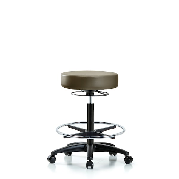 Vinyl Stool, High Bench, Foot Ring, Casters, Royal