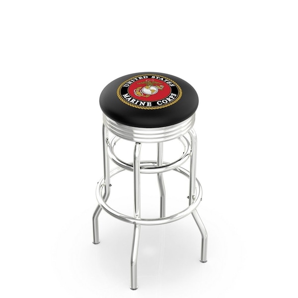 25" Chrome 2-Ring U.S. Marines Swivel Bar Stool, Accent Ring