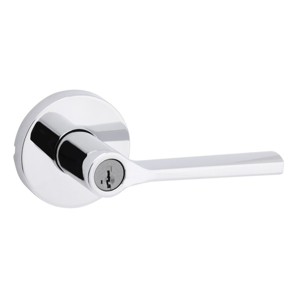 Lisbon Lever with Round Rose Entry Door Lock SmartKey with 6AL Latch, RCS Strike Bright Chrome Finish