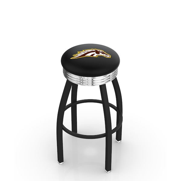 25" Blk Wrinkle Western Michigan Swivel Bar Stool, Chrome Ring