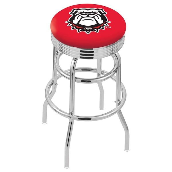 25" Chrome 2-Ring Georgia "Bulldog" Swivel Bar Stool, Accent Ring
