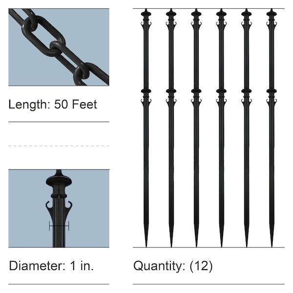 Black Colonial Poles and Chain Kit (12-Pack)