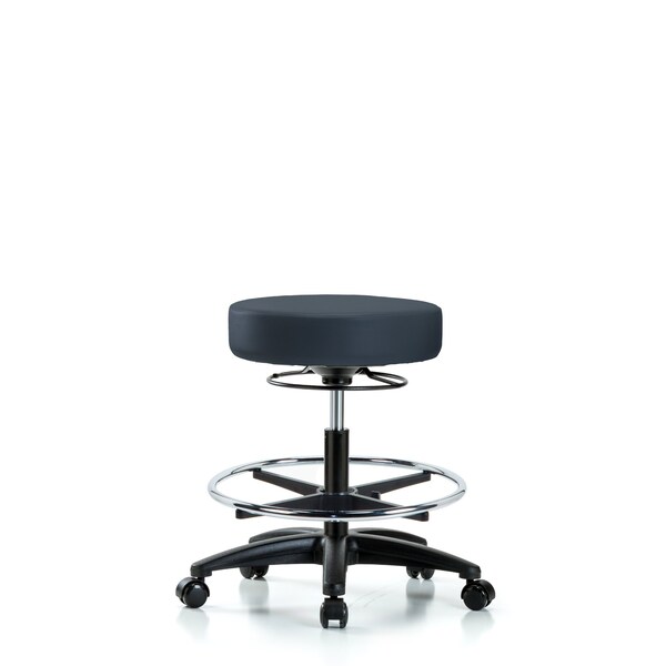 Bench Stool, Med, Vinyl, CF, Casters, Nav
