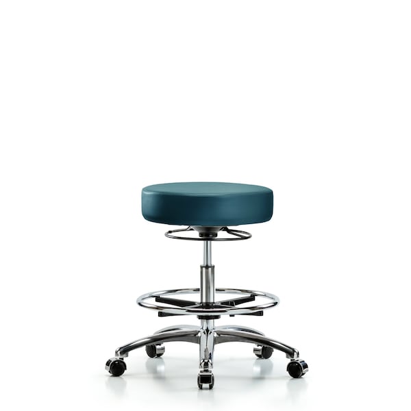 Vinyl Stool, Chrome, Med Bench, Foot Ring, Casters, Royal