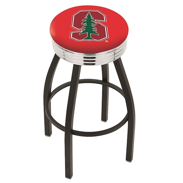 25" Blk Wrinkle Stanford Swivel Bar Stool, Chrome Ring