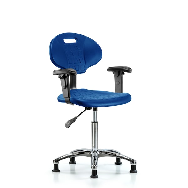 Erie Poly Chair Chrome, Med Bench, Arms, Glides, Blue
