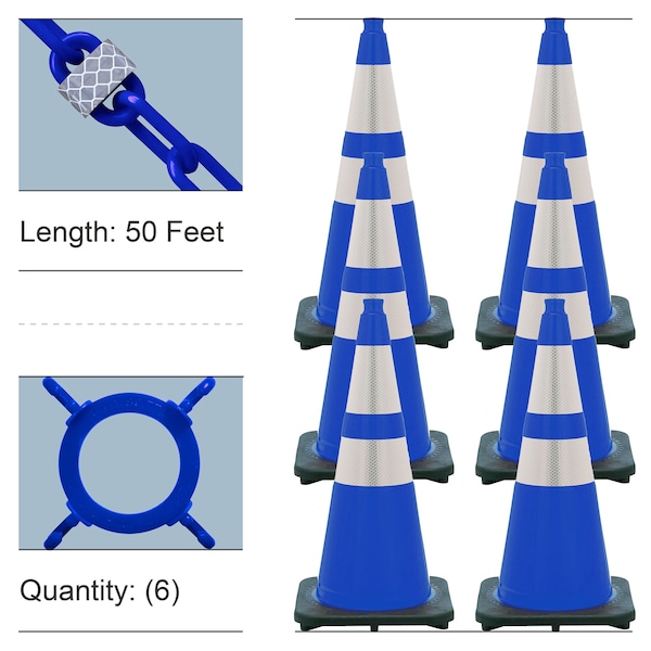 Traffic Cone, 28 in Height, Traffic Blue 6 PK