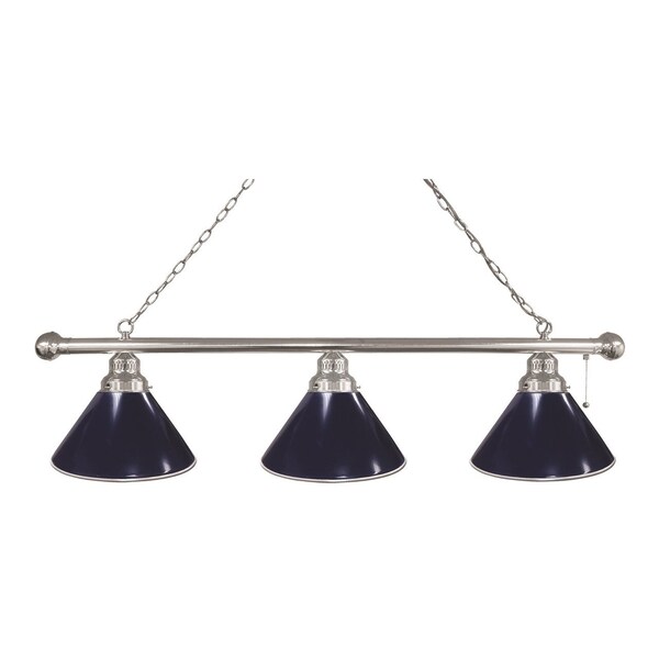 Dark Blue 3 Shade Billiard Light, Chrome Fixture