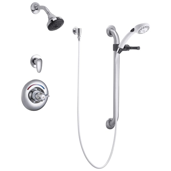 Commercial T13H: Universal Dual Shower Trim Diverter Hand Shower and Grab Bar