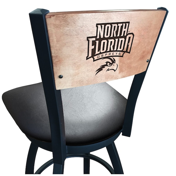 25" Blk Wrinkle North Florida Swivel Bar Stool, Laser Engraved Back