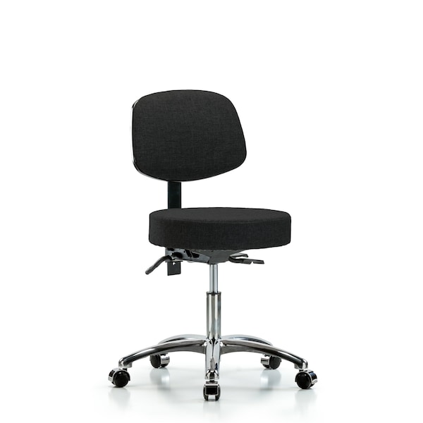 Desk Stool, Fabric, Bk Chrome, Casters, Blk
