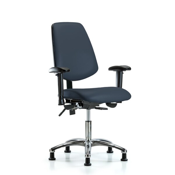 Desk Chair Desk Chair, Vin, Med, Bk, Chrm, AA, Glds, Navy, Adjustable Arms, 18" to 23" Height, Vinyl