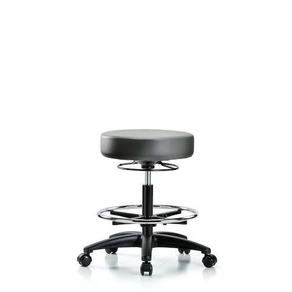 Vinyl Stool, Med Bench, Foot Ring, Casters, Sterling