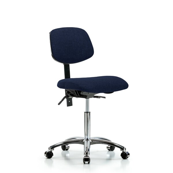Chair, Fab, Med Bench, Chr Tilt Casters, Nav, No Arms, 22" to 29" Height, Dark Blue