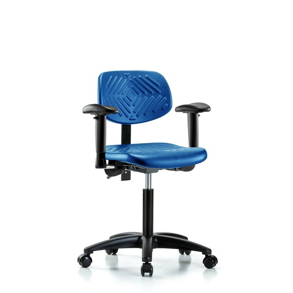 Poly Chair, Med Bench, Arms, Casters, Blue