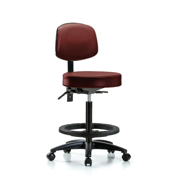 Vinyl Stool, Back, High Bench, Foot Ring, Casters, Taupe