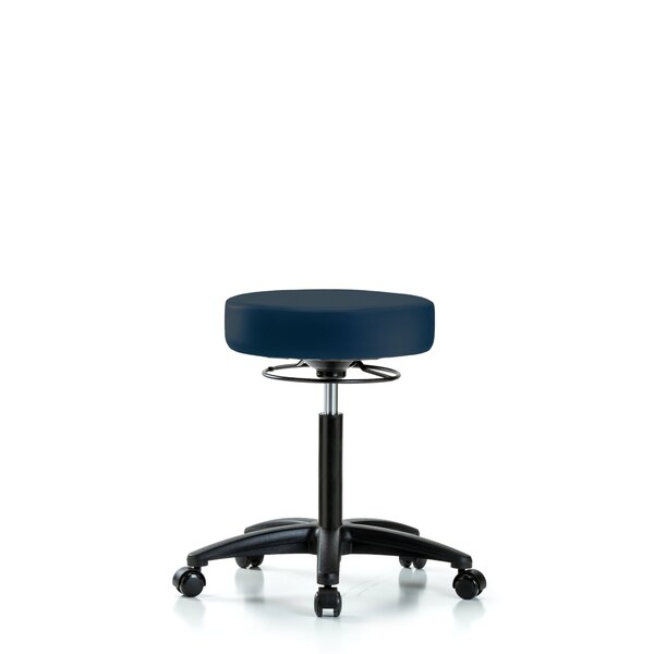 Bench Stool, Med, Vinyl, Casters, Nav