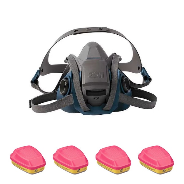 Half Mask Respirator Kit: 4 Cartridges Included, Rugged Comfort Quick Latch, (AG) (OV);P100, Size L