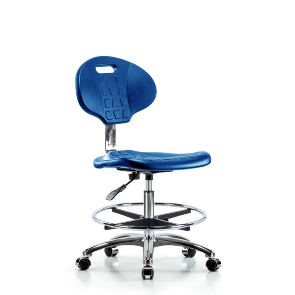 Erie Poly Clean Room Chair, Med Bench, Foot Ring, Casters, Blue