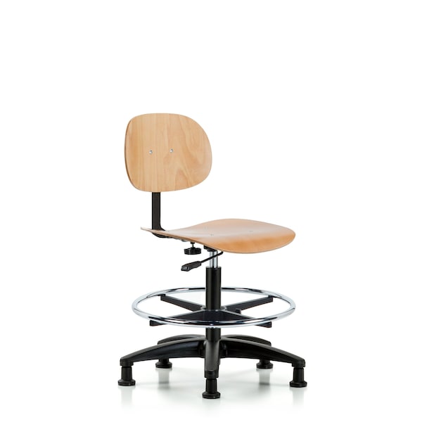 Chair, Wood, Med Bench, CF Glides, Wood, Chrome, 17-1/2" to 25-1/4" Seat Height, Non-Marring Glides