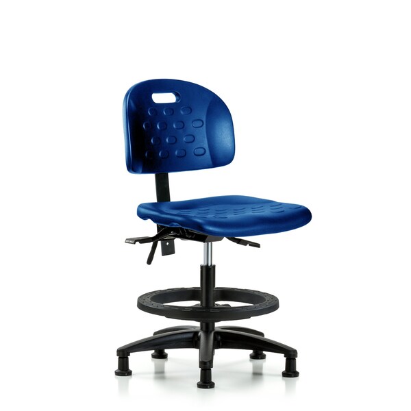 Poly Chair, Med Bench, Foot Ring, Glides, Blue