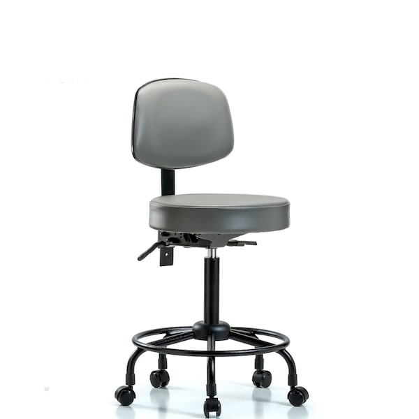 Vinyl Stool, Back, Med Bench, Round Tube Base, Tilt, Casters, Sterling