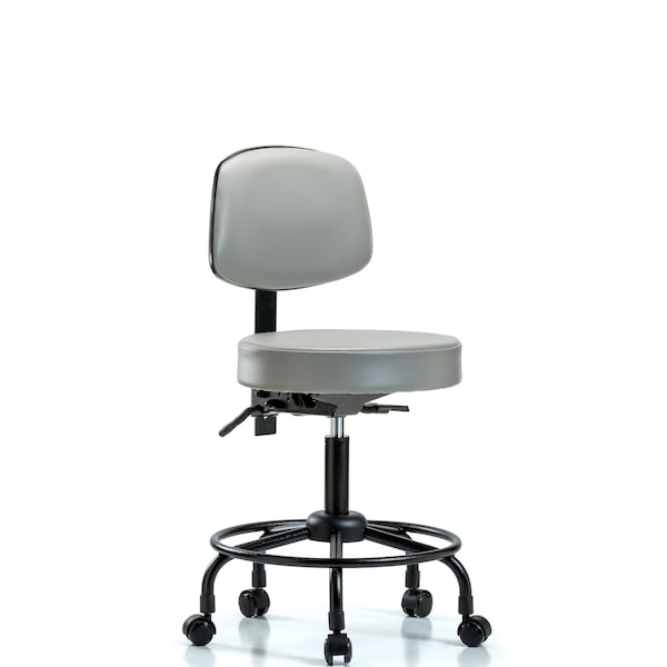 Vinyl Stool, Back, Desk, Round Tube Base, Tilt, Casters, Sterling
