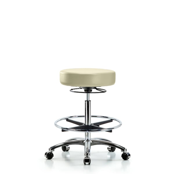Bench Stool, Hi, Chrm, Vin, CF, Castrs, Wht