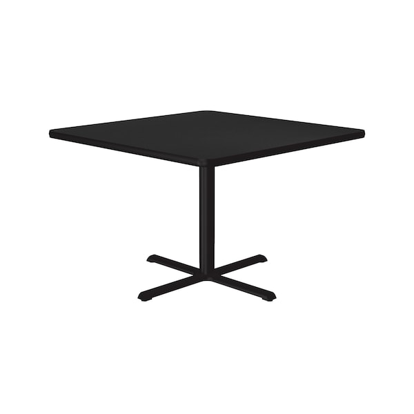 Square Cafe Bistro and Breakroom Pedestal Table, High Pressure Laminate Top, Black Granite