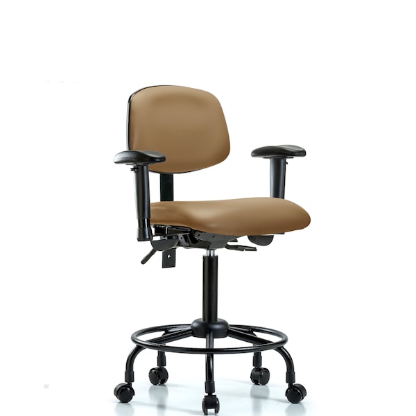 Bench Chair, Vinyl, RT, AA, Casters, Taupe, 6-Way Adjustable, 23" to 31" Height, Taupe