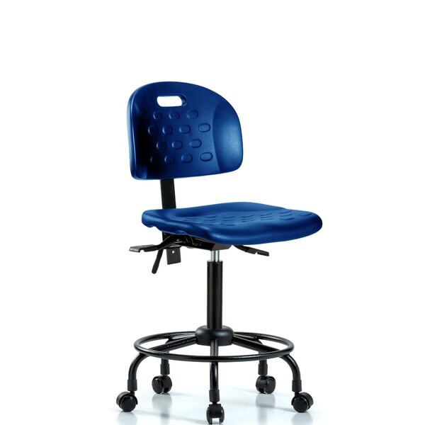 Poly Chair, Round Tube Base, Med Bench, Casters, Blue