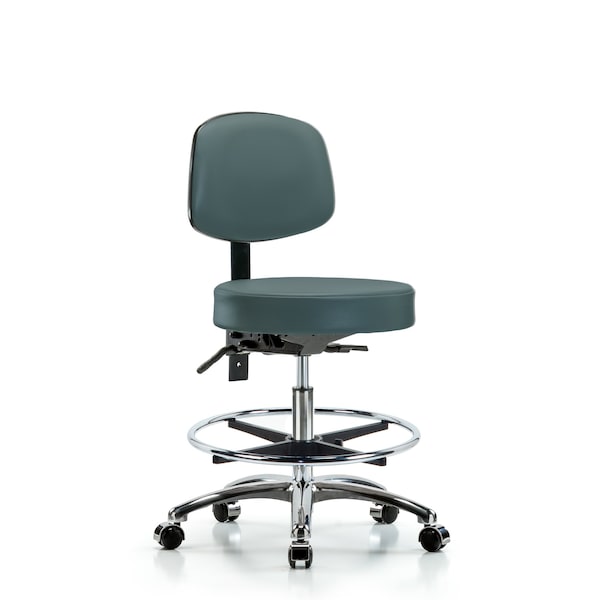Bench Stool, Med, Vin, Bk, Chrm, Cast, Blu