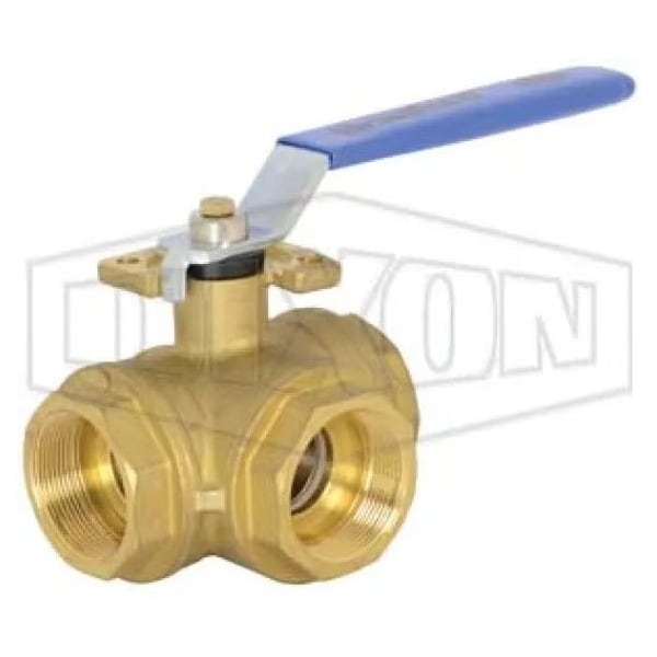 3-Way Industrial Ball Valve, 1/2 in, FNPT, Brass Body