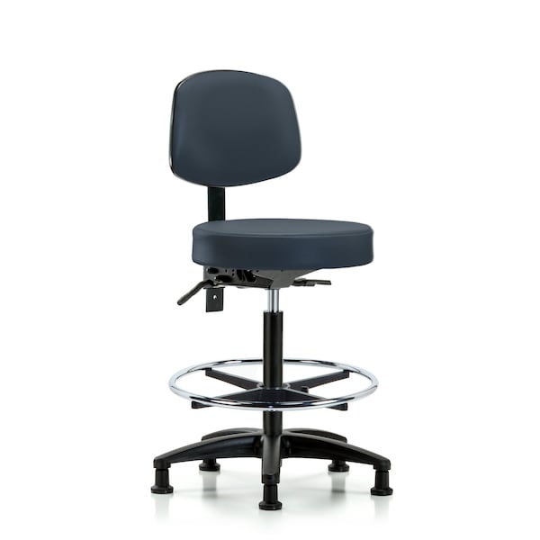 Bench Stool, Hi, Vinyl, Bk, CF, Glides, Nav
