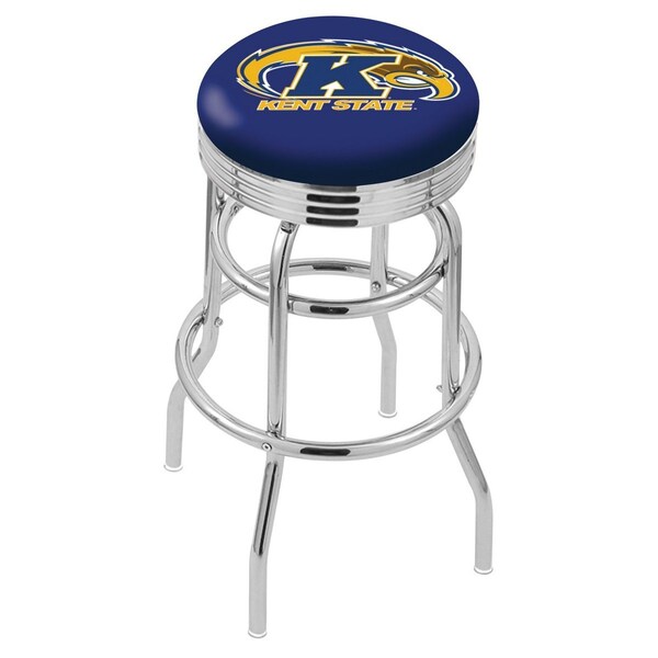 25" Chrome 2-Ring Kent State Swivel Bar Stool, Accent Ring