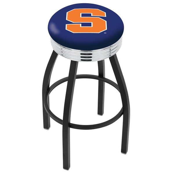 25" Blk Wrinkle Syracuse Swivel Bar Stool, Chrome Ring