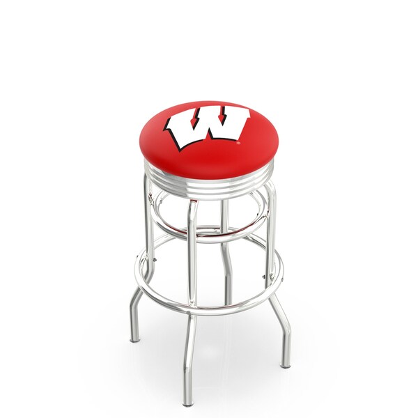 25" Chrome 2-Ring Wisconsin "W" Swivel Bar Stool, Accent Ring